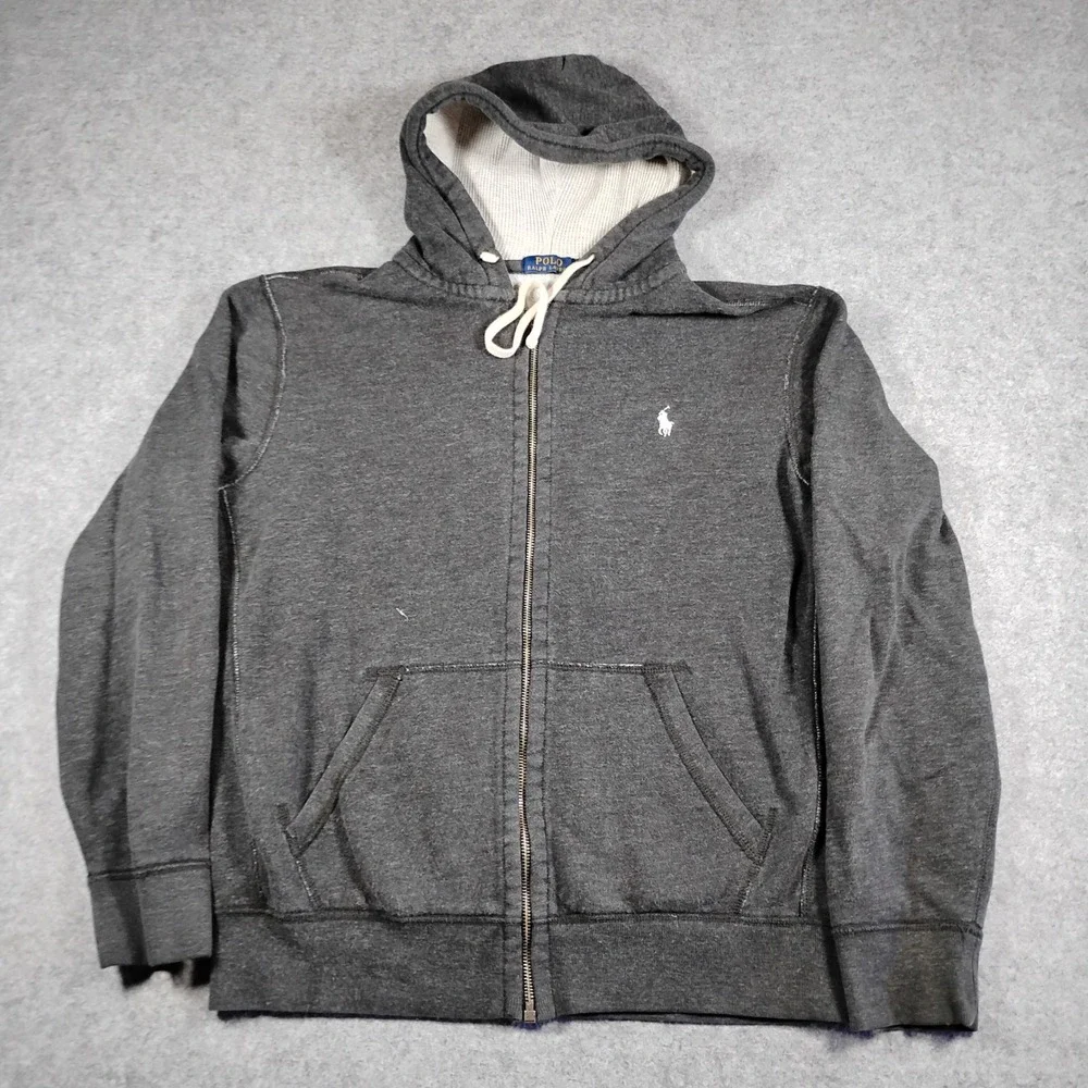 Polo Ralph Lauren Mens Full Zip Hoodie Gray Heather Waffle Lined L‎